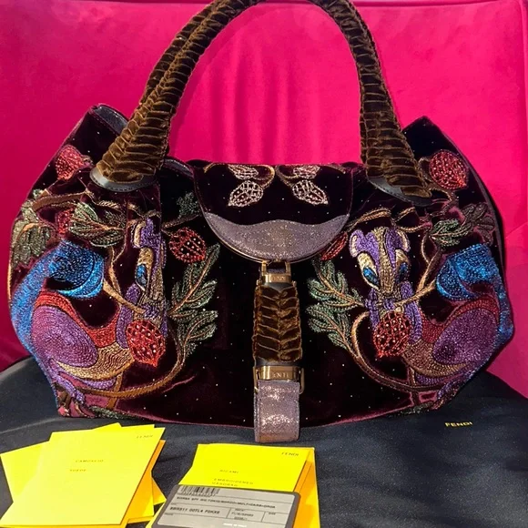 Fendi squirrel embellished velvet spy bag rare limited edition handbag hobo - Picture 1 of 16